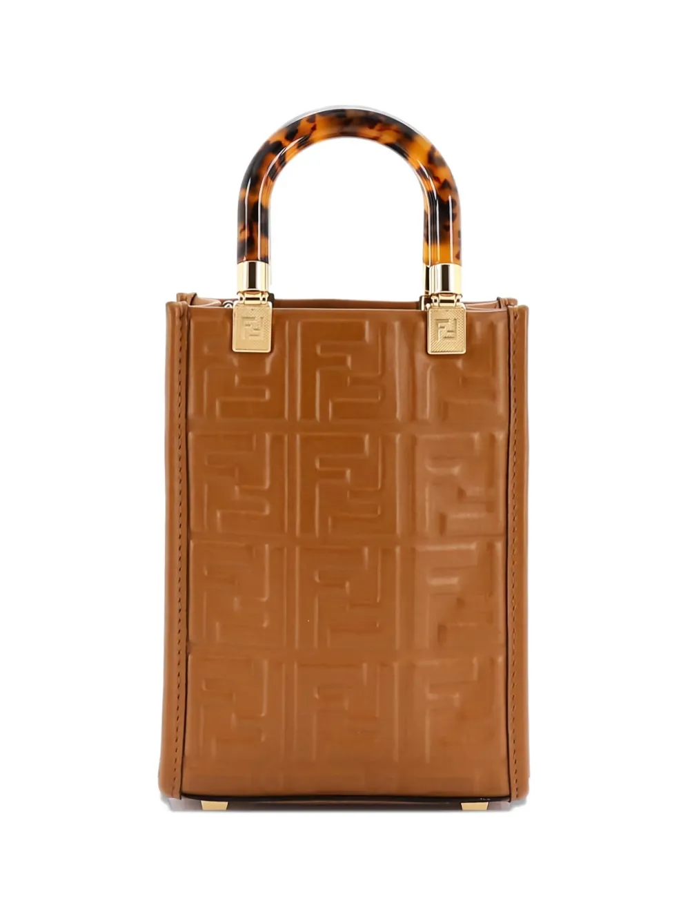 Pre-owned Fendi Sunshine Shopper Zucca Embossed Leather Mini Tote Bag In Brown