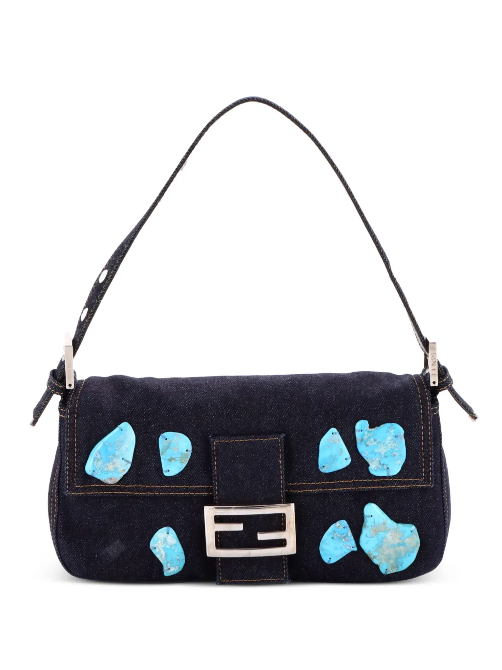 Fendi Pre-Owned Baguette Bag Embellished Denim shoulder bag - Blu