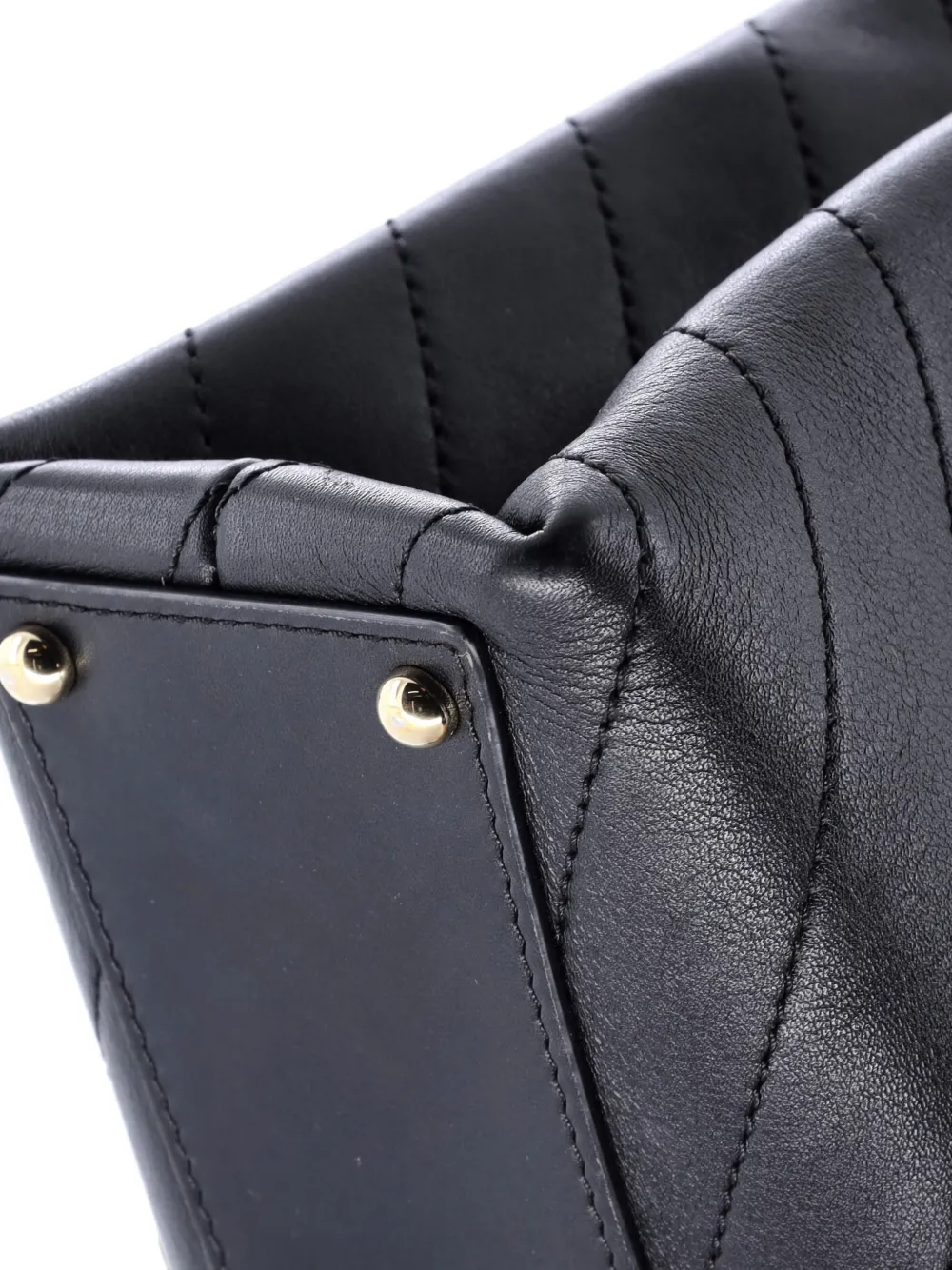 Pre-owned Chanel Coco Chevron Flap Bag Stitched Calfskin Small Shoulder Bag In Black