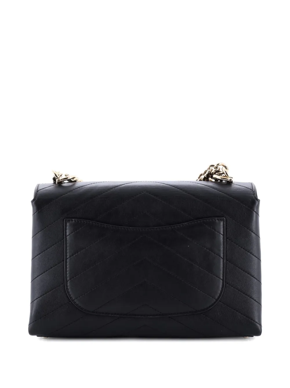 Pre-owned Chanel Coco Chevron Flap Bag Stitched Calfskin Small Shoulder Bag In Black