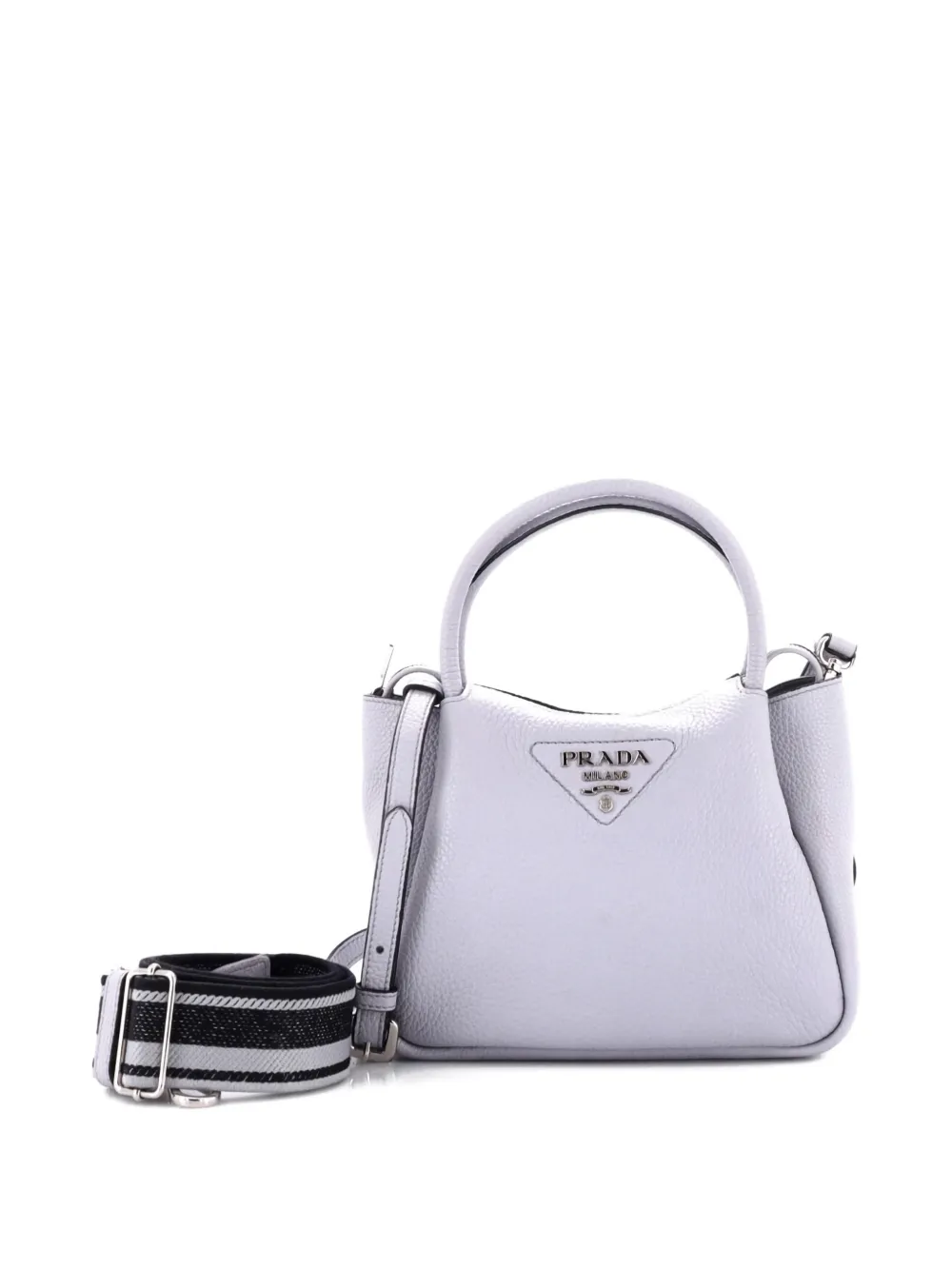 Pre-owned Prada Flou Zipped Top Handle Bag Vitello Daino Small Tote Bag In Blue