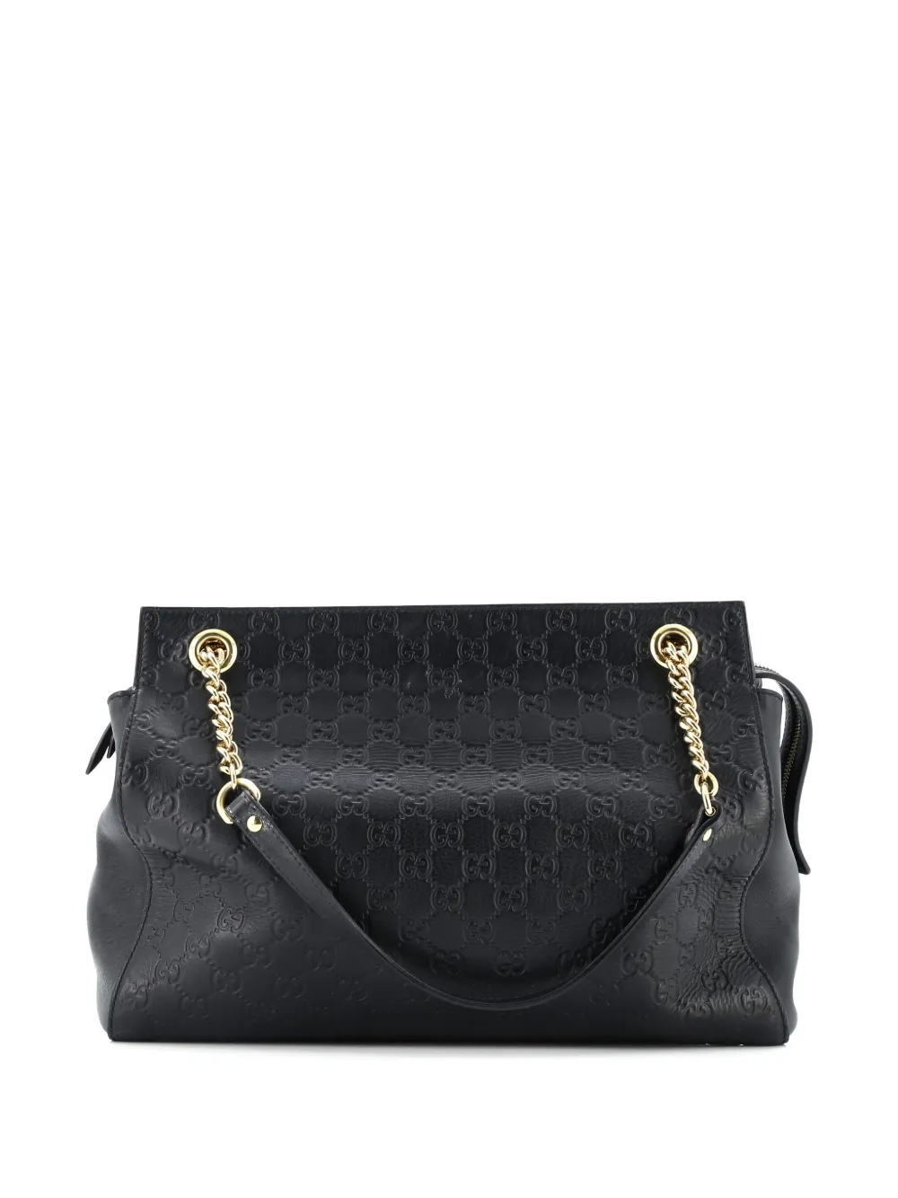 Pre-owned Gucci Soft Signature Shoulder Bag Ssima Leather Large Tote Bag In Black