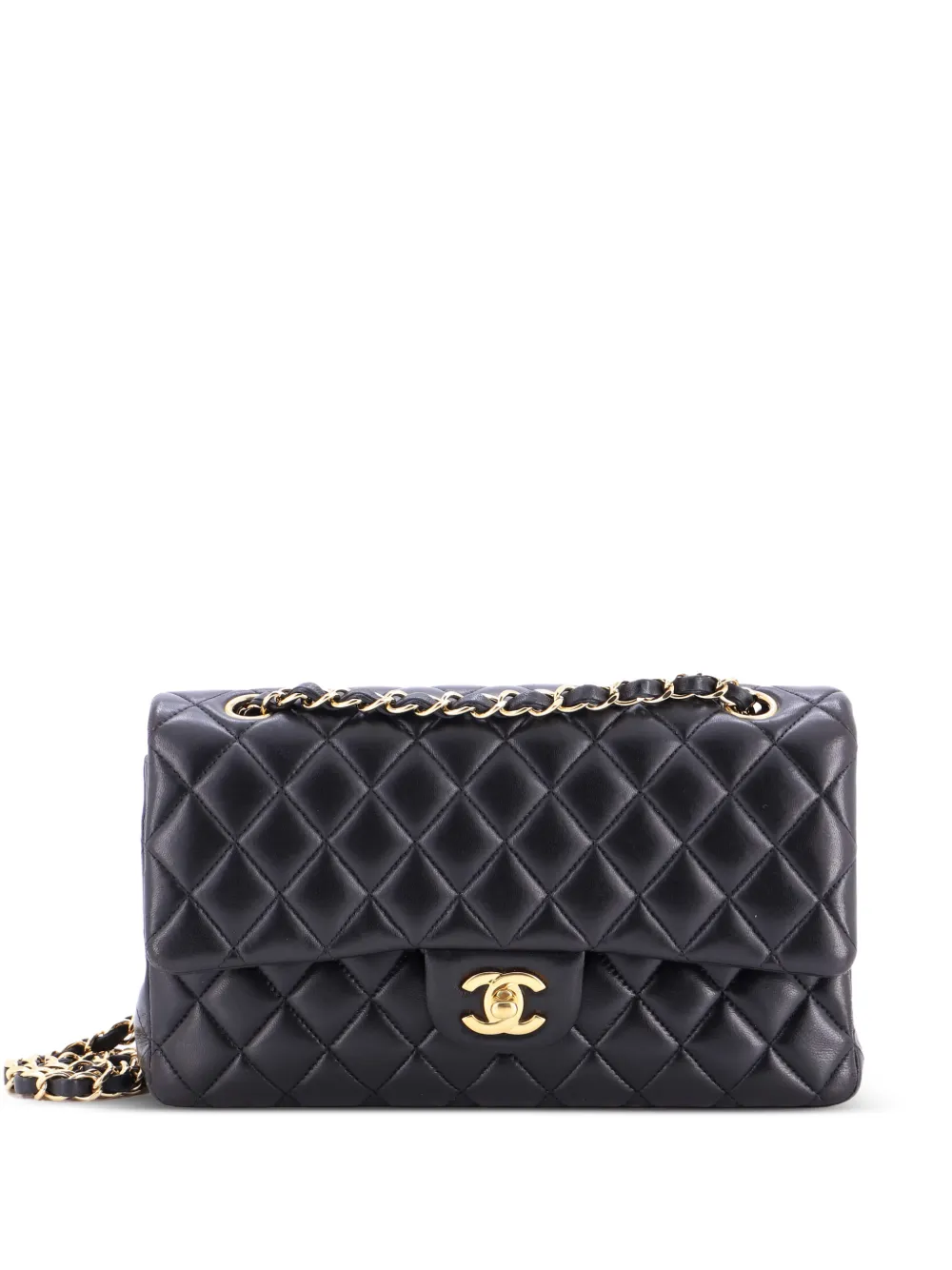 CHANEL Pre-Owned Borsa a spalla Classic Double Flap media in pelle di agnello trapuntata - Nero