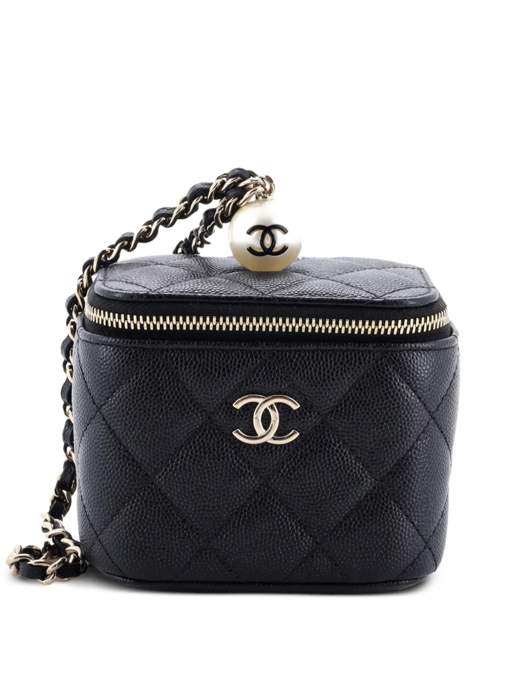 CHANEL Pre-Owned Classic Pearl Vanity Case with Chain Quilted Caviar Mini clutch bag - Nero