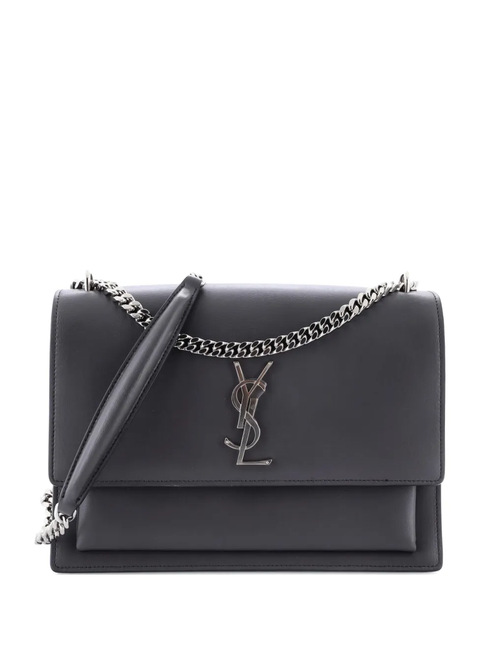 Pre-owned Saint Laurent Sunset Leather Large Crossbody Bag In Gray