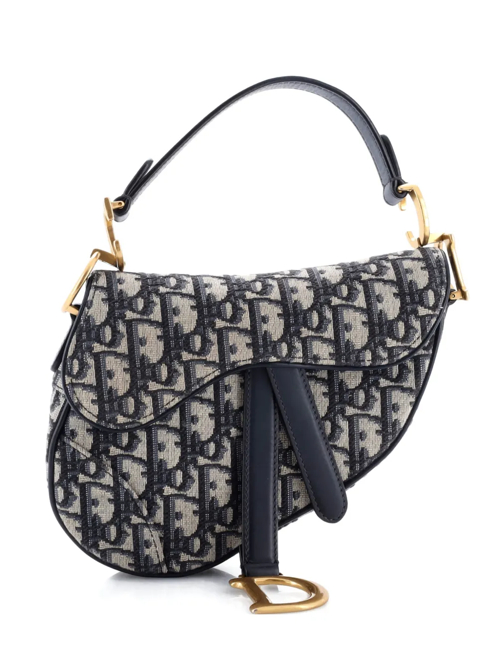 DIOR Pre-owned Saddle Handbag Oblique Canvas Mini Shoulder Bag In Blue