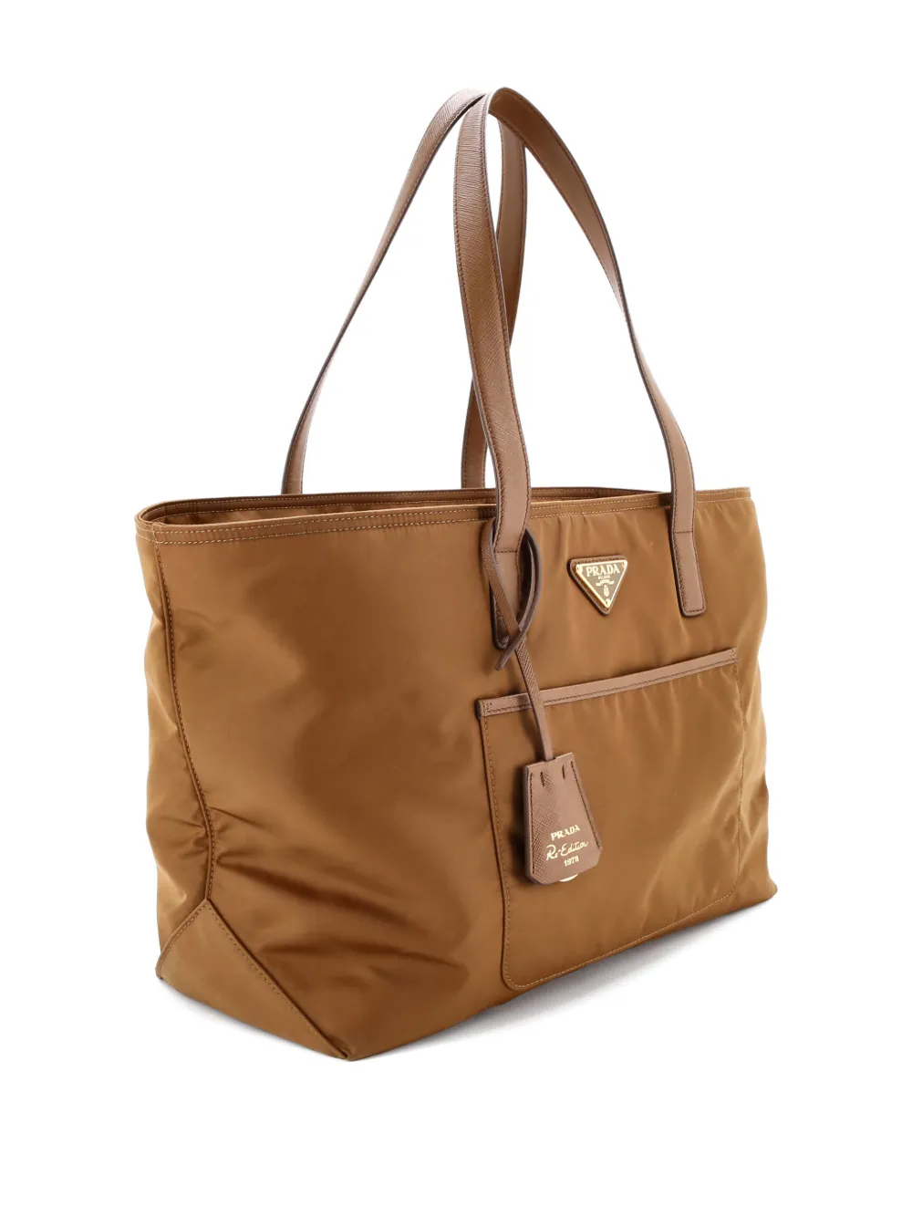 Pre-owned Prada Re-edition 1978 Pocket Re-nylon With Saffiano Leather Medium Tote Bag In Brown