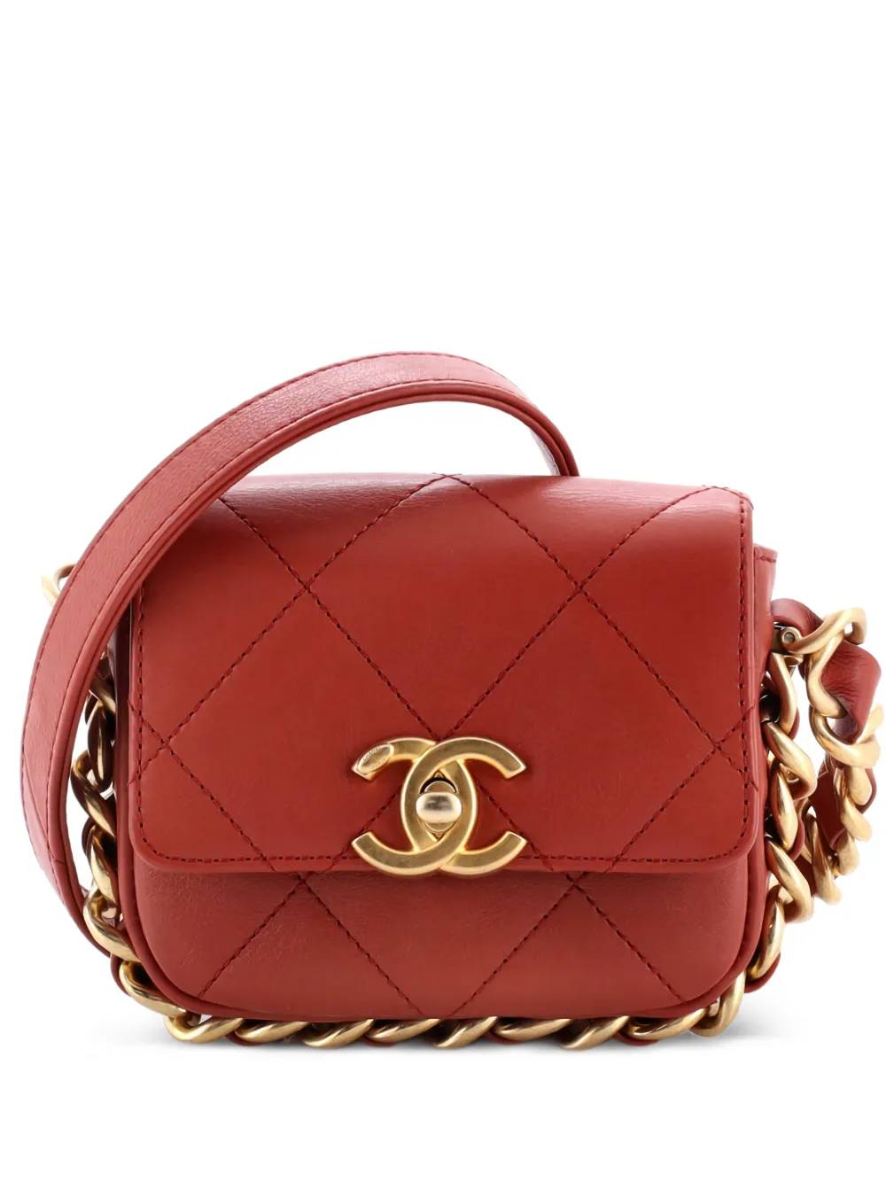 CHANEL Pre-Owned Framing Chain Flap Bag Quilted Calfskin Mini crossbody bag - Marrone