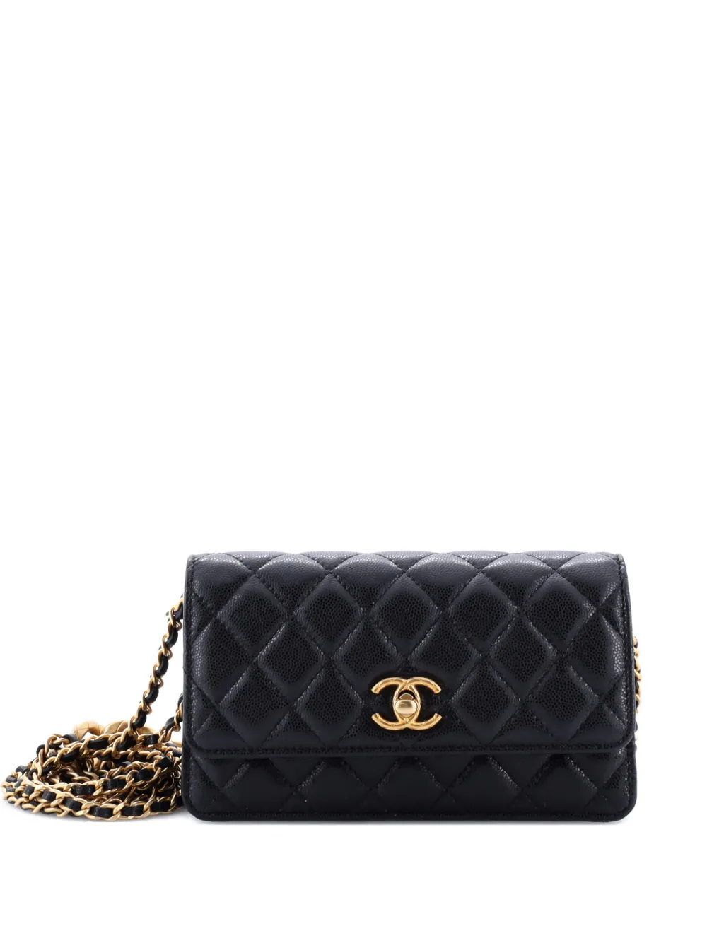CHANEL Pre-Owned Borsa a spalla CC piccola in pelle Caviar trapuntata con catena mista - Nero