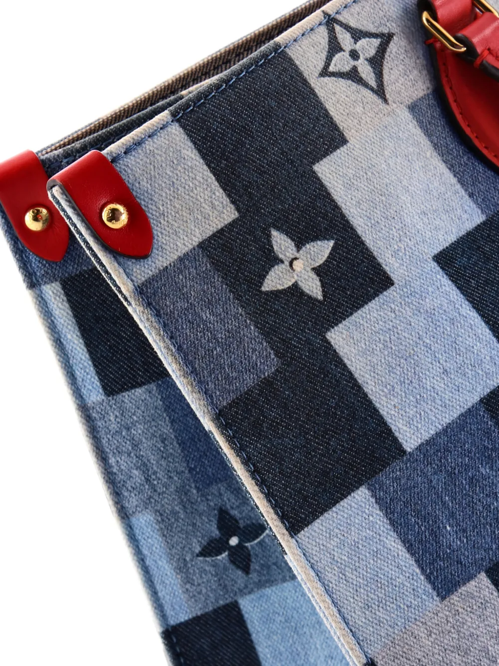 Pre-owned Louis Vuitton Onthego Damier And Monogram Patchwork Denim Gm Tote Bag In Blue