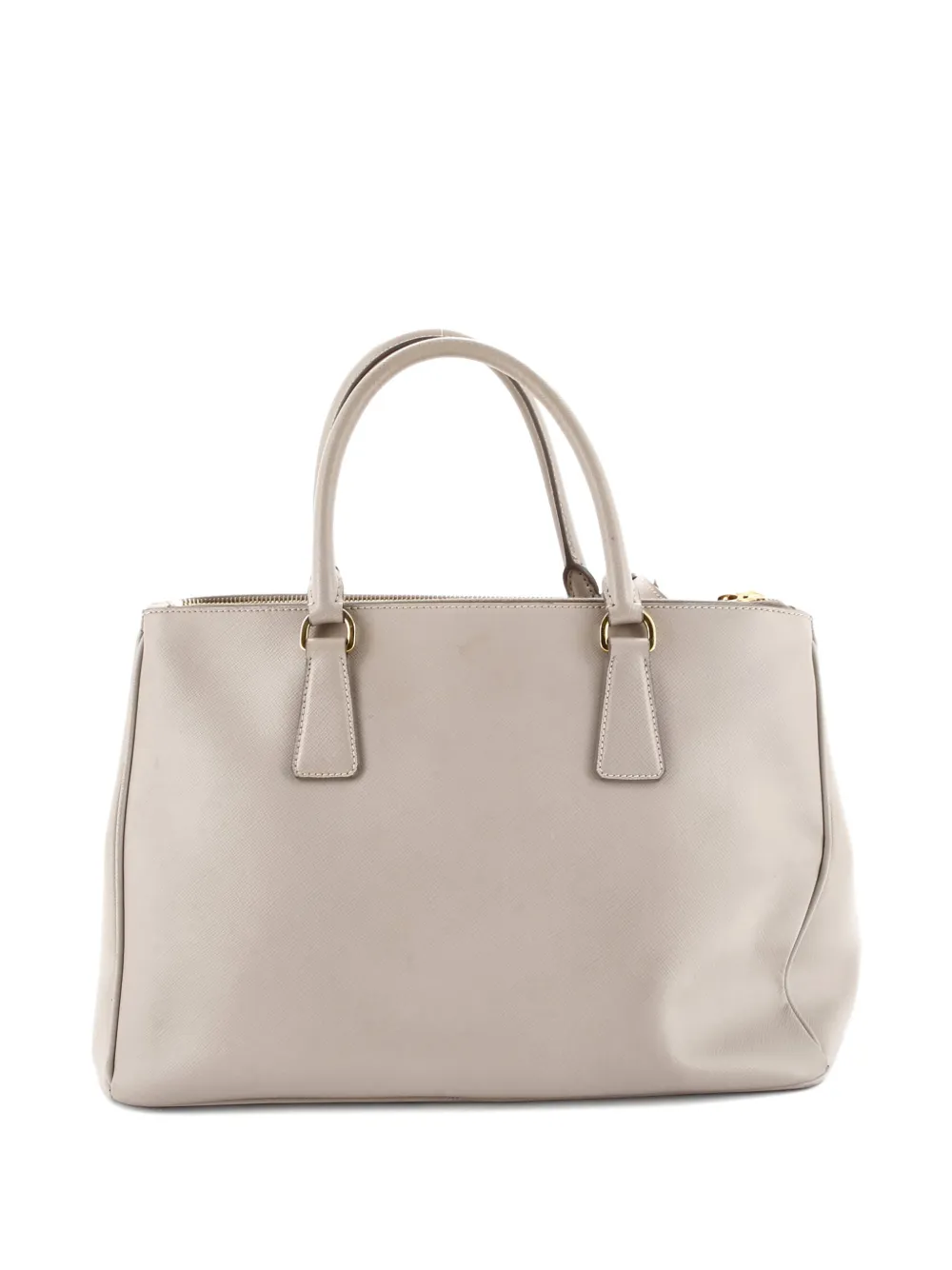 Pre-owned Prada Double Zip Lux Saffiano Leather Medium Tote Bag In Neutral