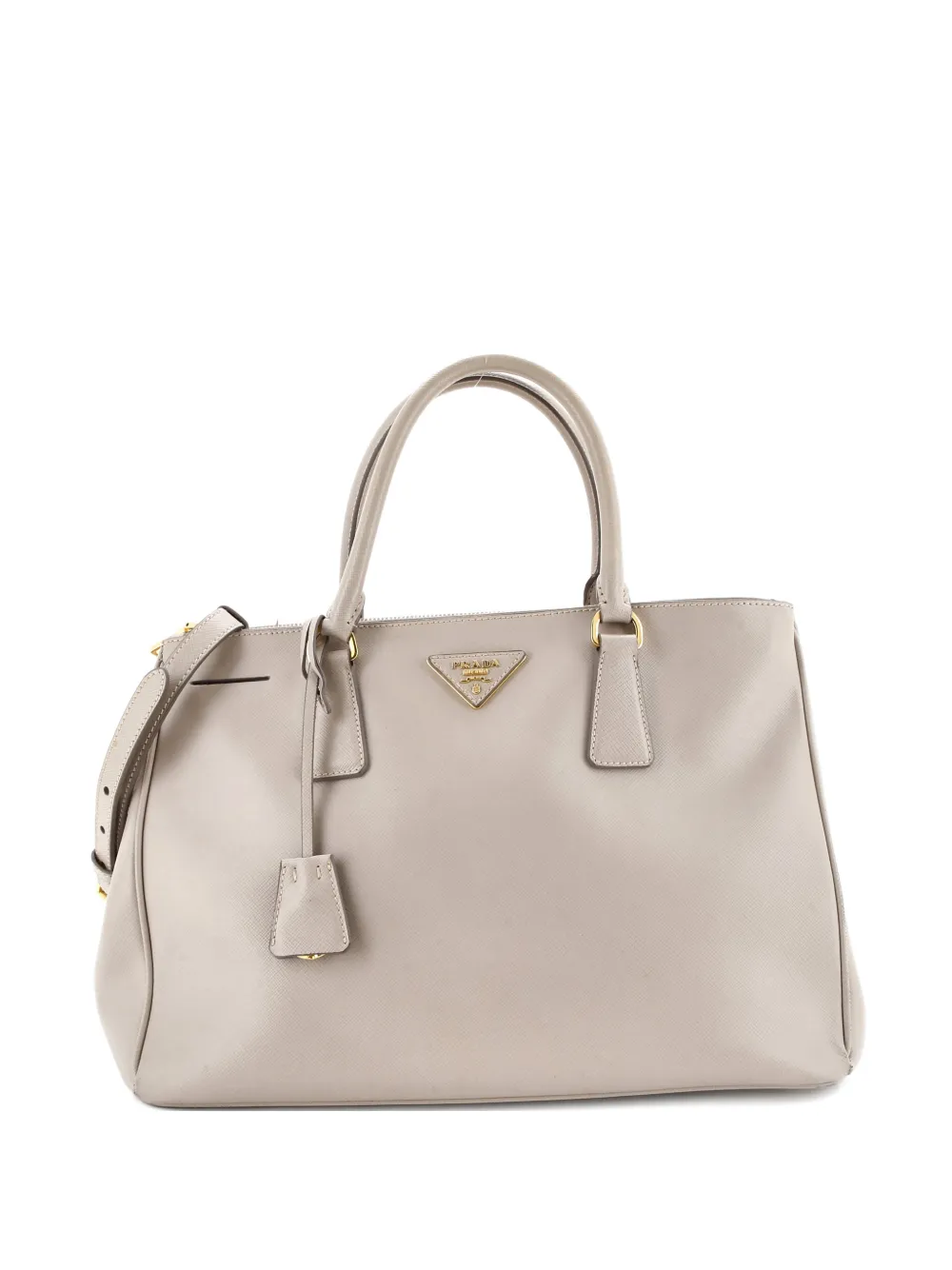 Pre-owned Prada Double Zip Lux Saffiano Leather Medium Tote Bag In Neutral