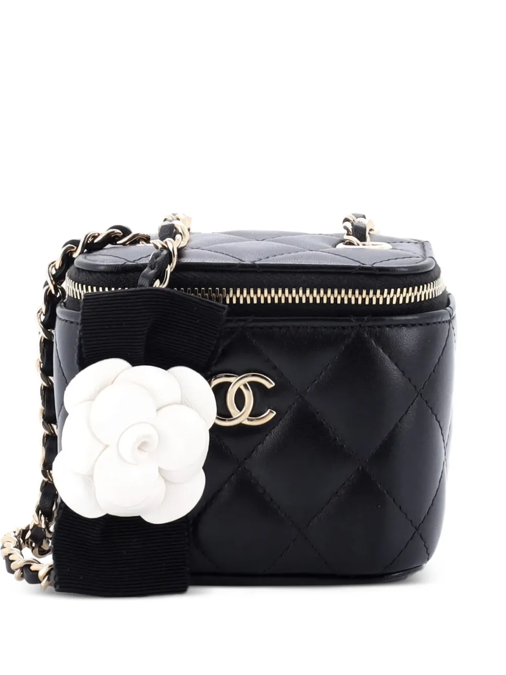 CHANEL Pre-Owned Camellia Bow Vanity Case with Chain Quilted Lambskin Mini crossbody bag - Nero