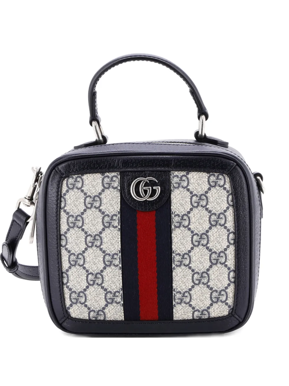 Pre-owned Gucci Ophidia Zip Around Top Handle Bag Gg Coated Canvas With Leather Mini Satchel In Blue