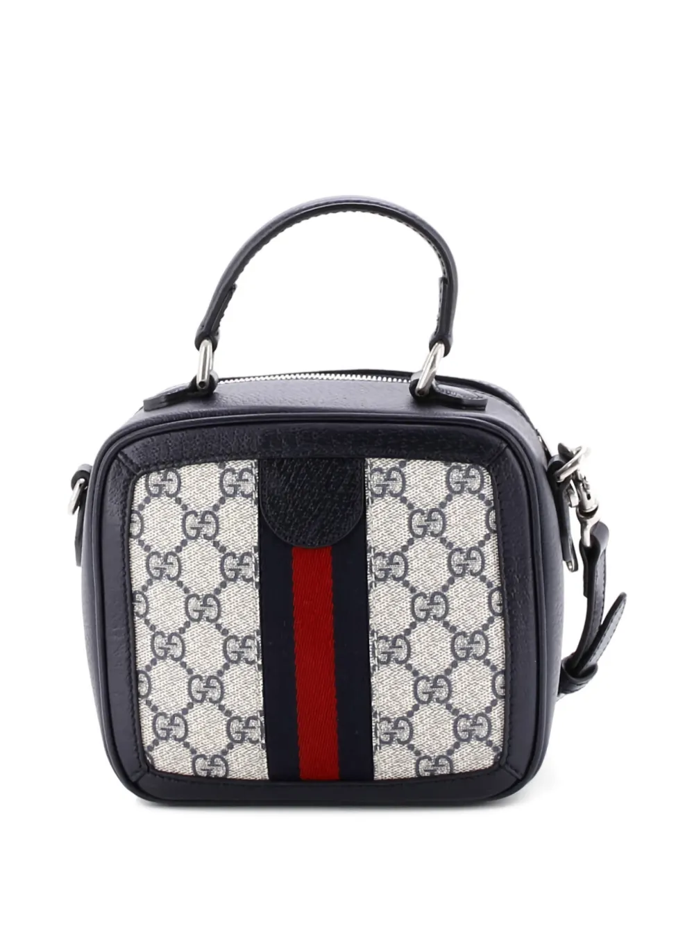 Pre-owned Gucci Ophidia Zip Around Top Handle Bag Gg Coated Canvas With Leather Mini Satchel In Blue