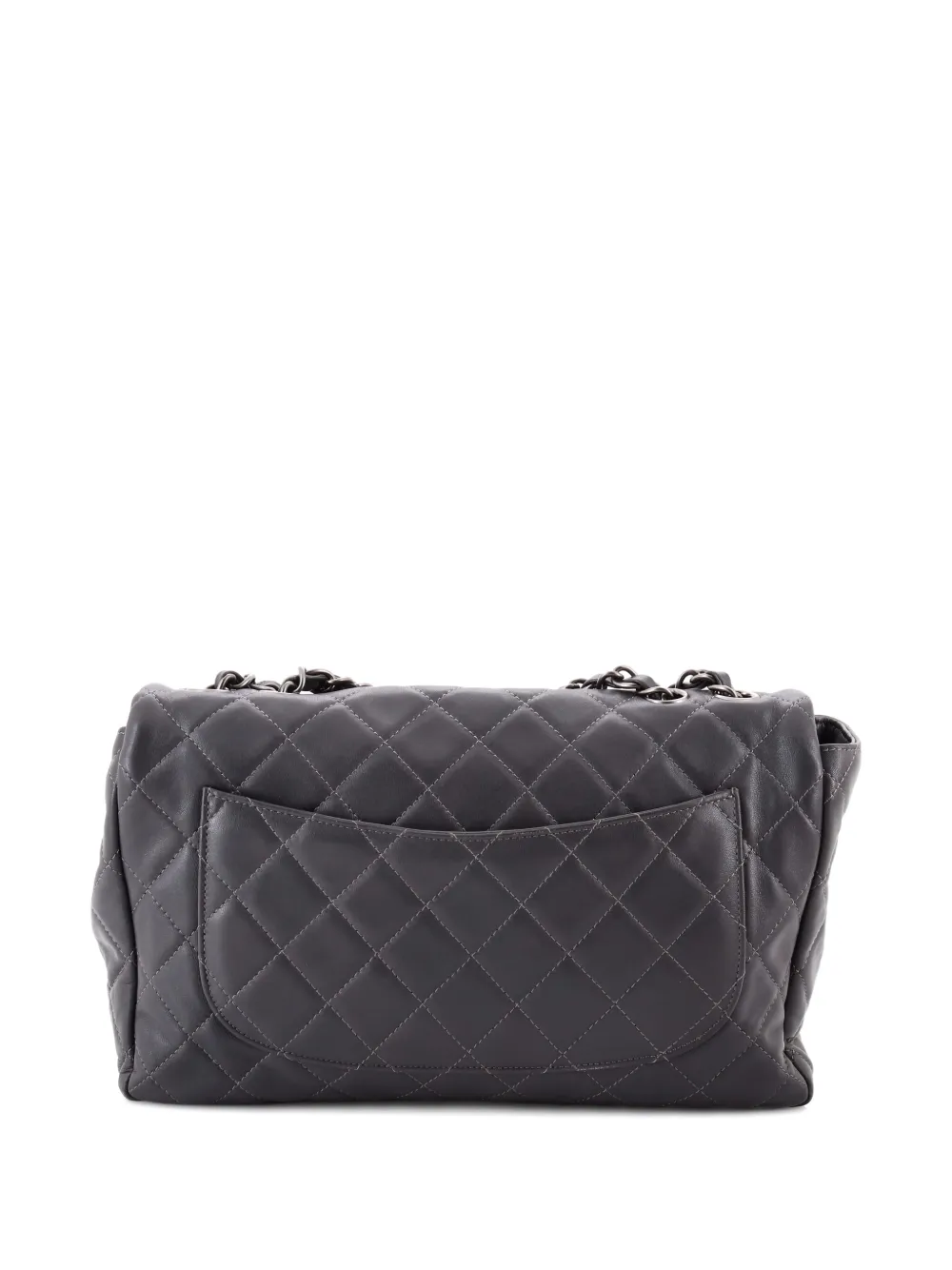 Pre-owned Chanel Classic Single Flap Bag Quilted Lambskin Jumbo Shoulder Bag In Gray