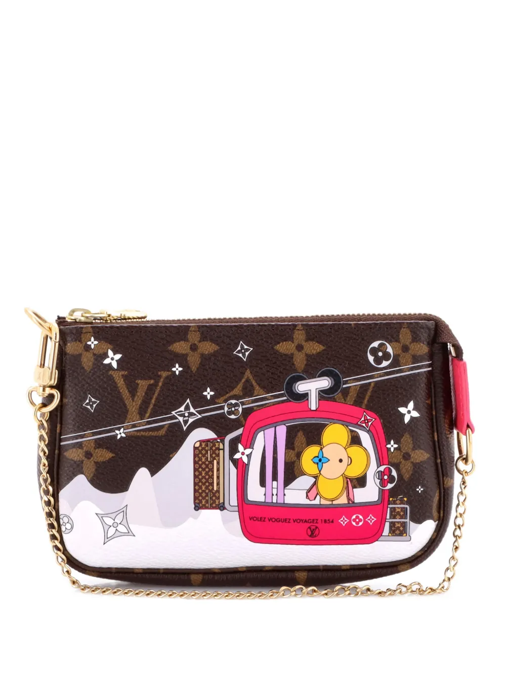 Pre-owned Louis Vuitton Pochette Accessoires Limited Edition Vivienne Xmas Monogram Canvas Mini Clutch Bag In Brown