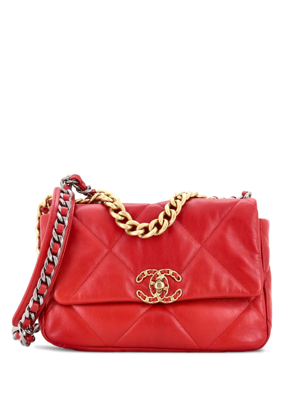 CHANEL Pre-Owned 19 Flap Bag Quilted Leather Medium crossbody bag - Rosso