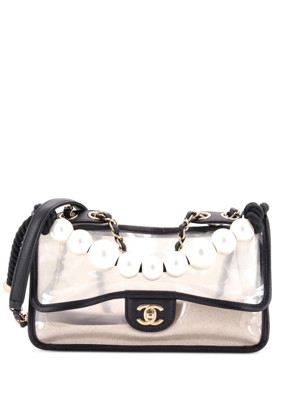 CHANEL Pre-Owned Sand By The Sea Pearl Flap Bag PVC with Lambskin Medium shoulder bag - Nero