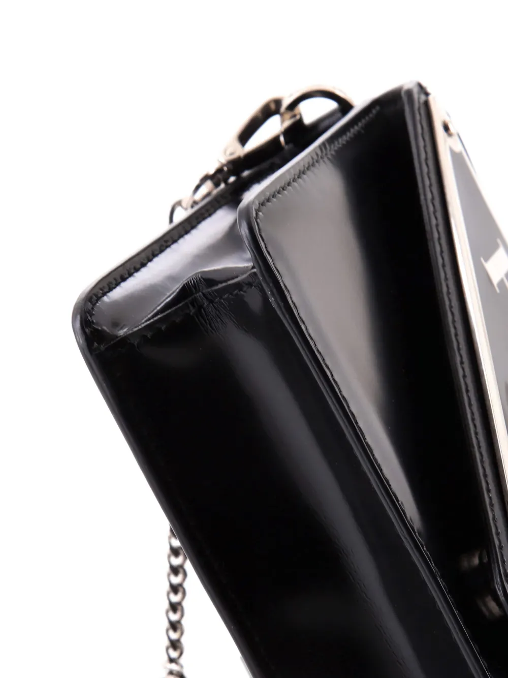 Pre-owned Prada Maxi Triangle Logo Chain Flap Bag Brushed Leather Small Crossbody Bag In Black