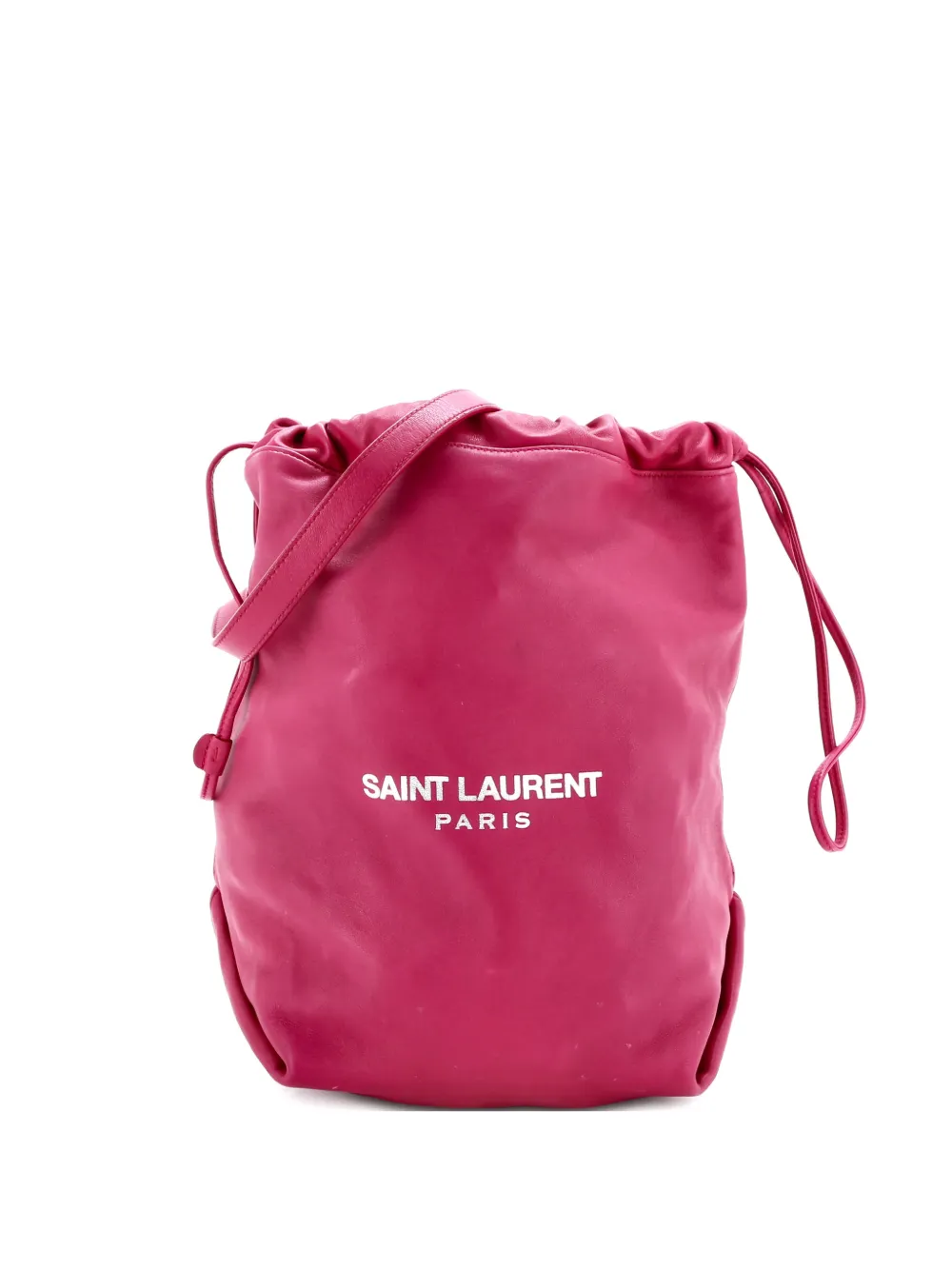 Pre-owned Saint Laurent Teddy Leather Large Bucket Bag In Pink