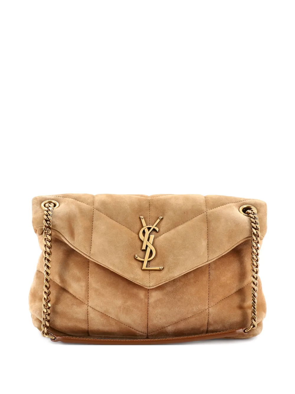 Pre-owned Saint Laurent Loulou Puffer Quilted Suede Small Shoulder Bag In Brown