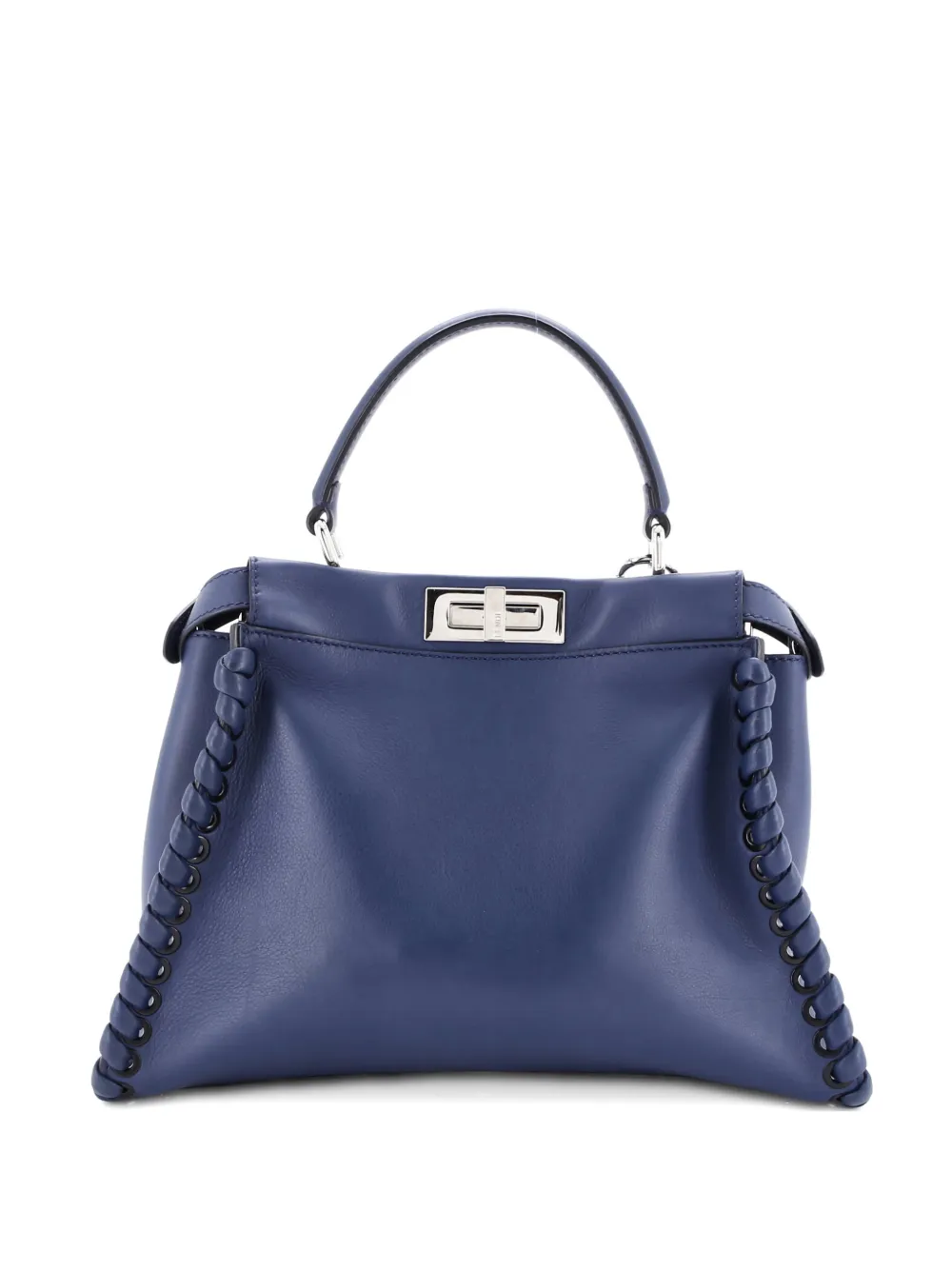 Pre-owned Fendi Peekaboo Bag Whipstitch Leather Regular Tote Bag In Blue