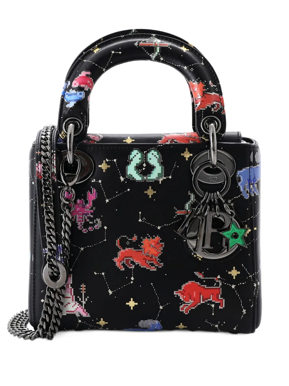 Christian Dior Pre-Owned Lady Dior Bag Limited Edition Pixel Zodiac Printed Calfskin Mini shoulder bag - Nero