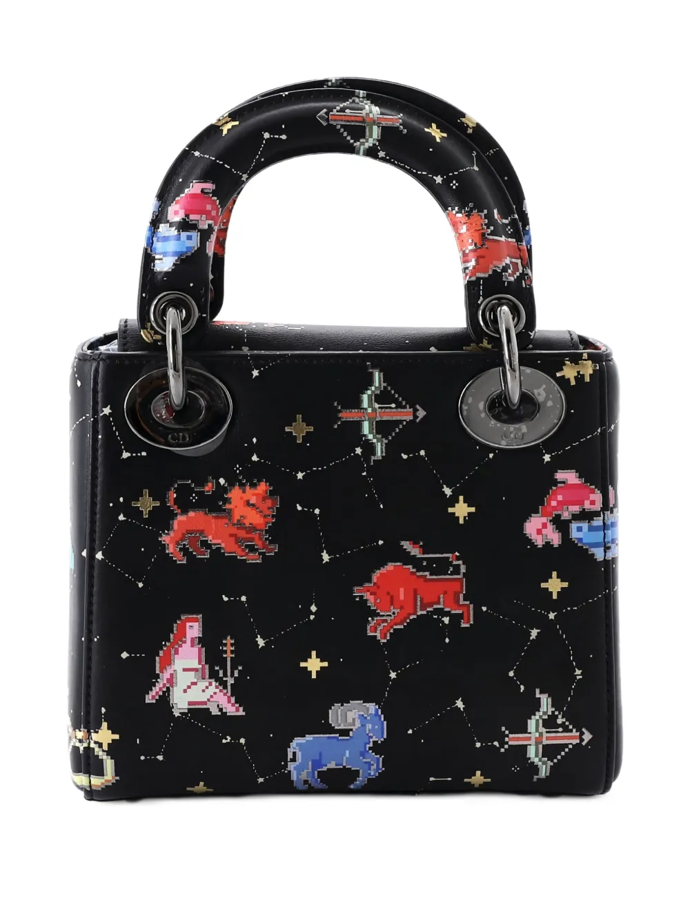  Christian Dior Pre-owned Lady Dior Bag Limited Edition Pixel Zodiac Printed Calfskin Mini Shoulder Bag - Black 