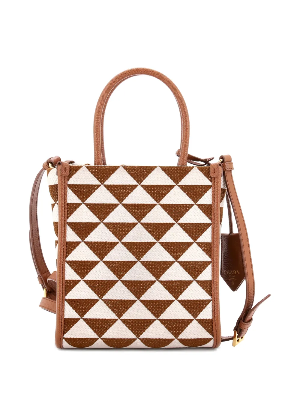 PRADA Pre-owned Symbole Shopper Tote Jacquard Mini Crossbody Bag In Brown