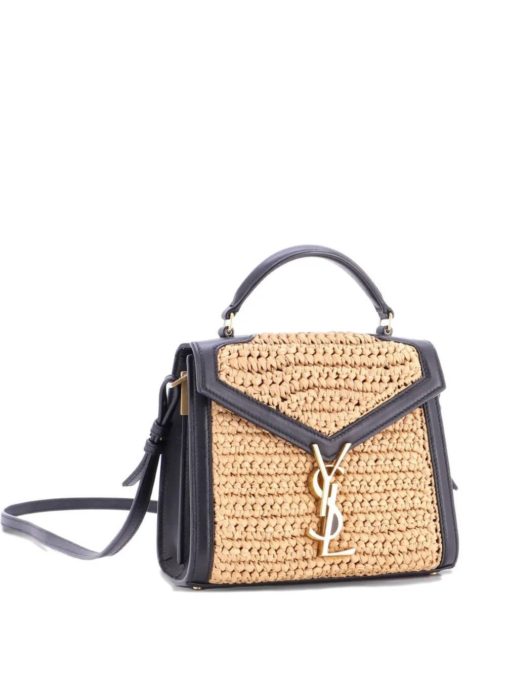 Saint Laurent Pre-Owned Borsa a tracolla Cassandra mini in rafia e pelle con manico - Nero