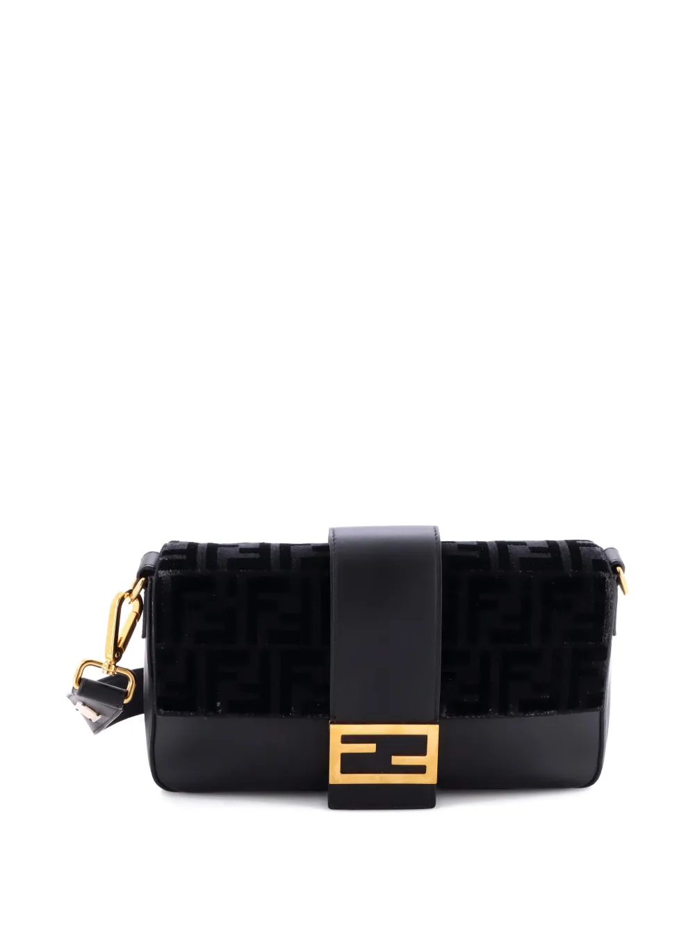Pre-owned Fendi X Jackson Wang Baguette Convertible Belt Bag Zucca Velvet And Leather Crossbody Bag In Black