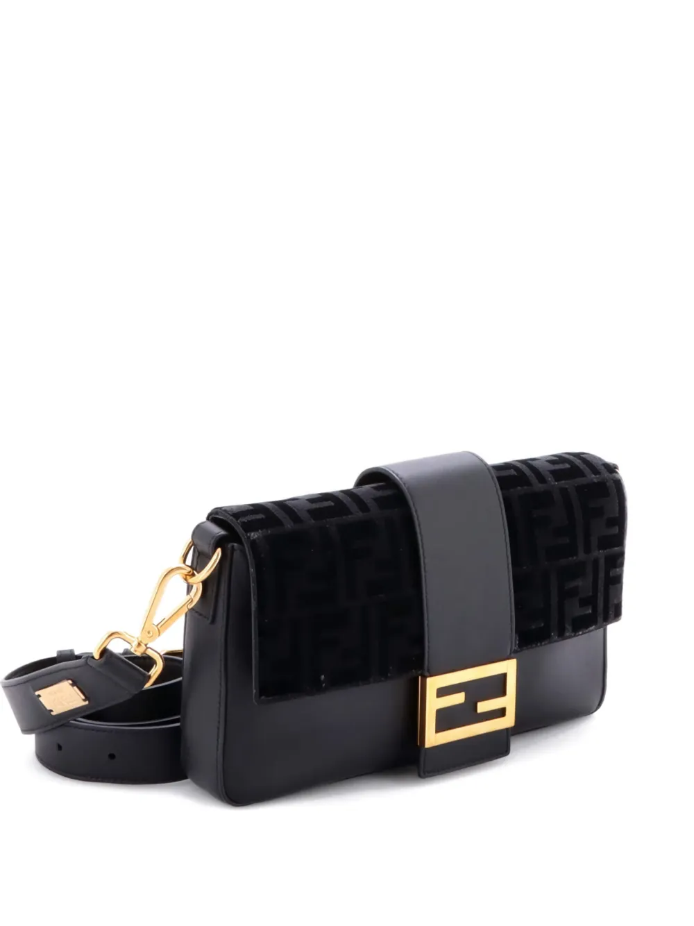 Pre-owned Fendi X Jackson Wang Baguette Convertible Belt Bag Zucca Velvet And Leather Crossbody Bag In Black
