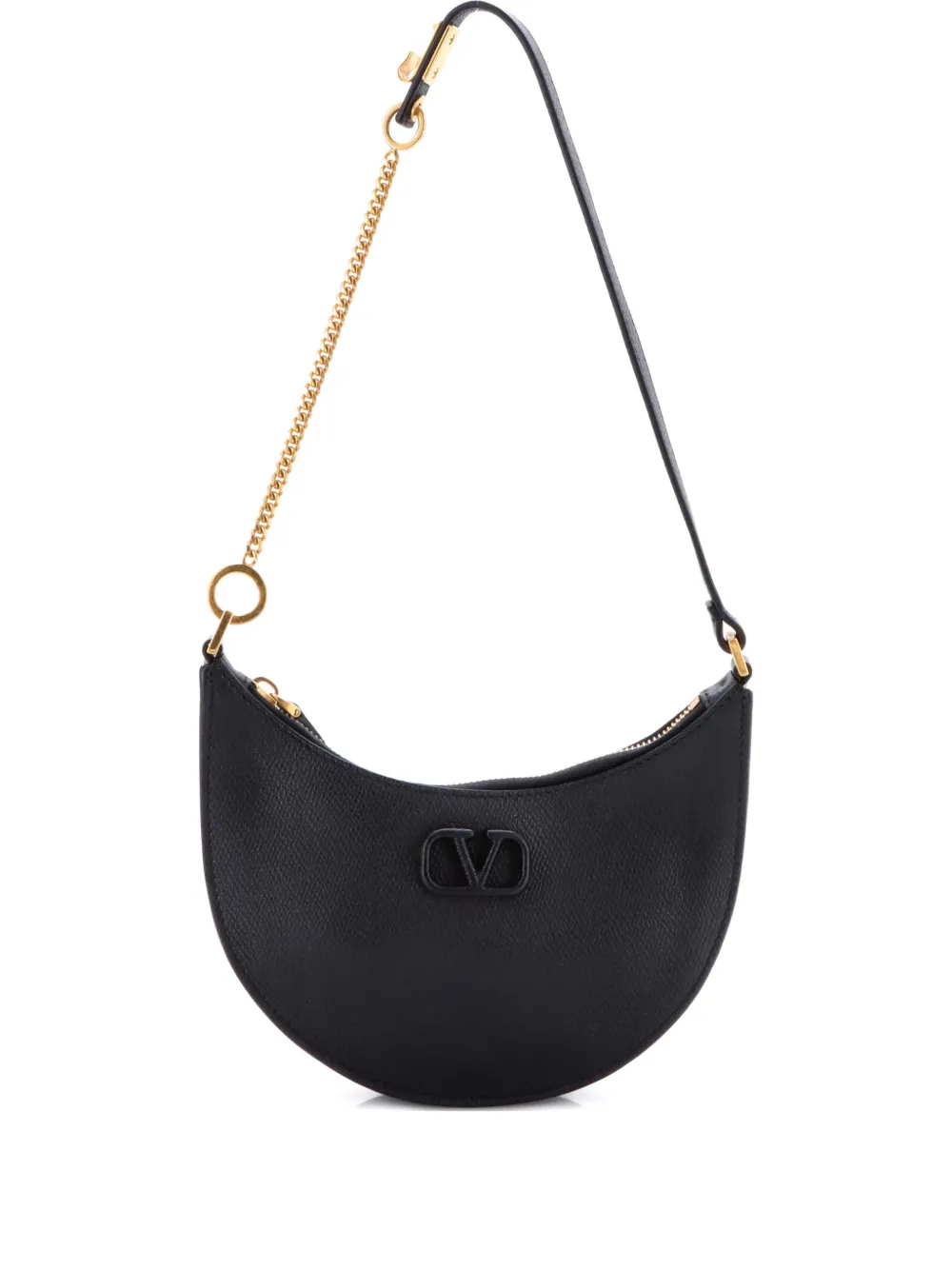 Pre-owned Valentino Garavani Vlogo Leather Mini Hobo Bag In Black