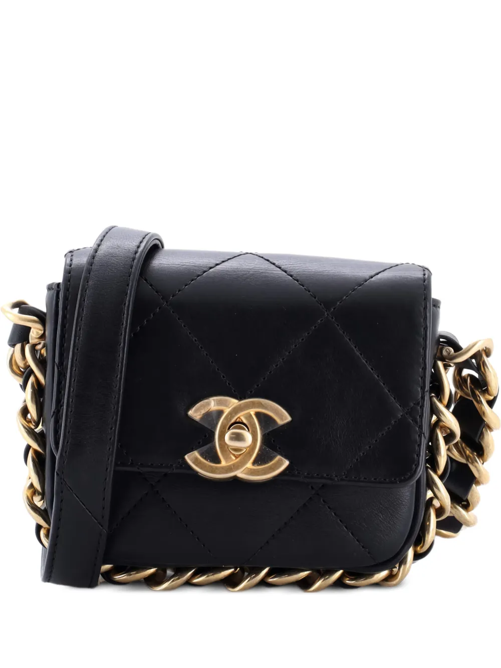 CHANEL Pre-Owned Framing Chain Flap Bag Quilted Calfskin Mini crossbody bag - Nero