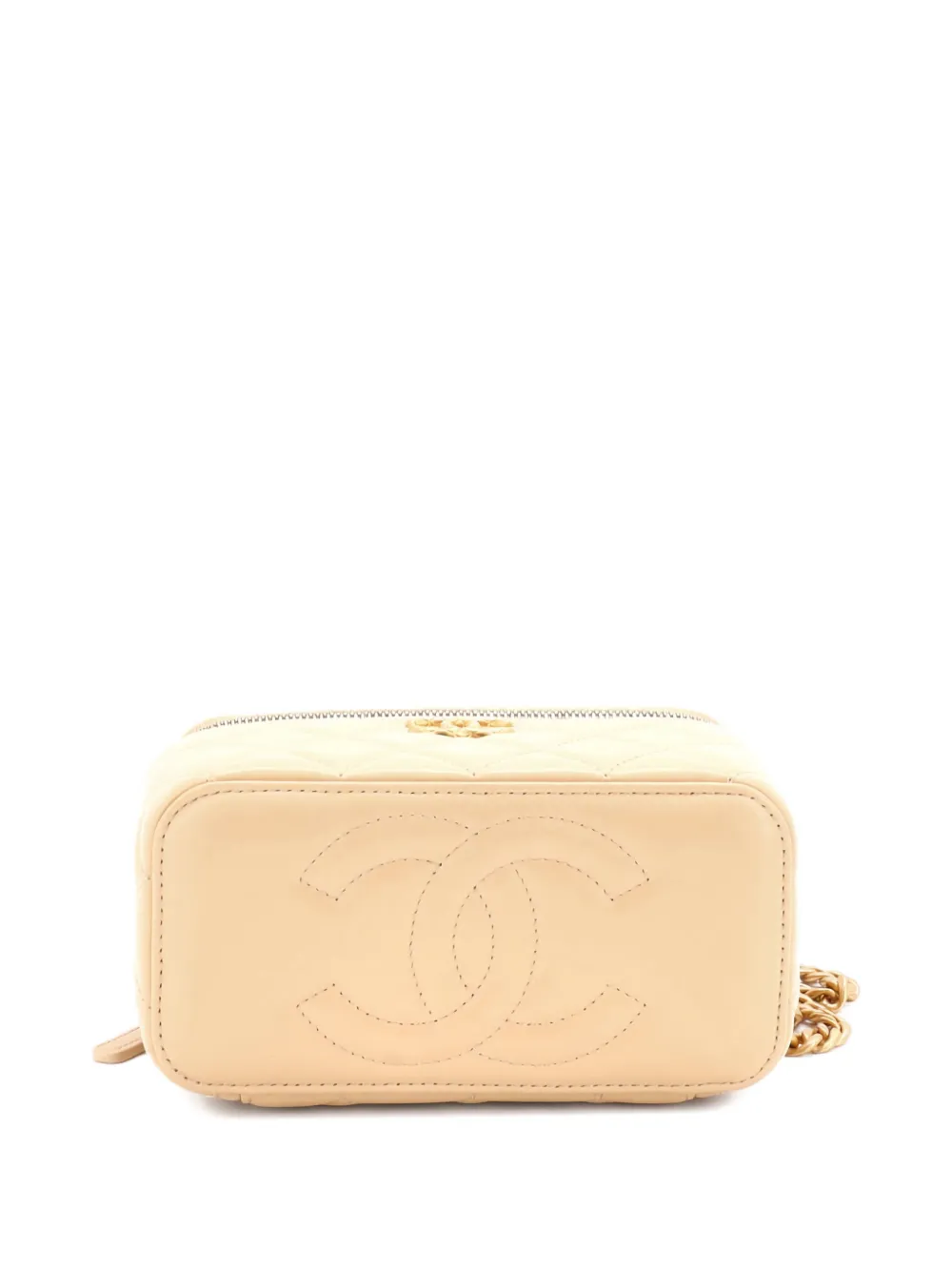 Pre-owned Chanel All Slide Long Vanity Case With Chain Quilted Lambskin Small Crossbody Bag In Neutral