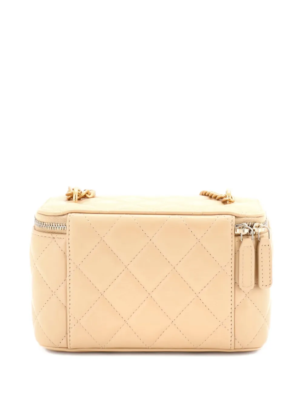 Pre-owned Chanel All Slide Long Vanity Case With Chain Quilted Lambskin Small Crossbody Bag In Neutral