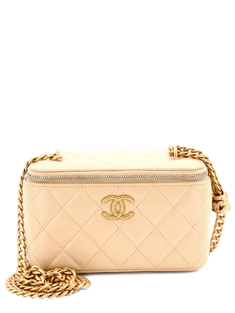 CHANEL Pre-Owned All Slide Long Vanity Case with Chain Quilted Lambskin Small crossbody bag - Nude