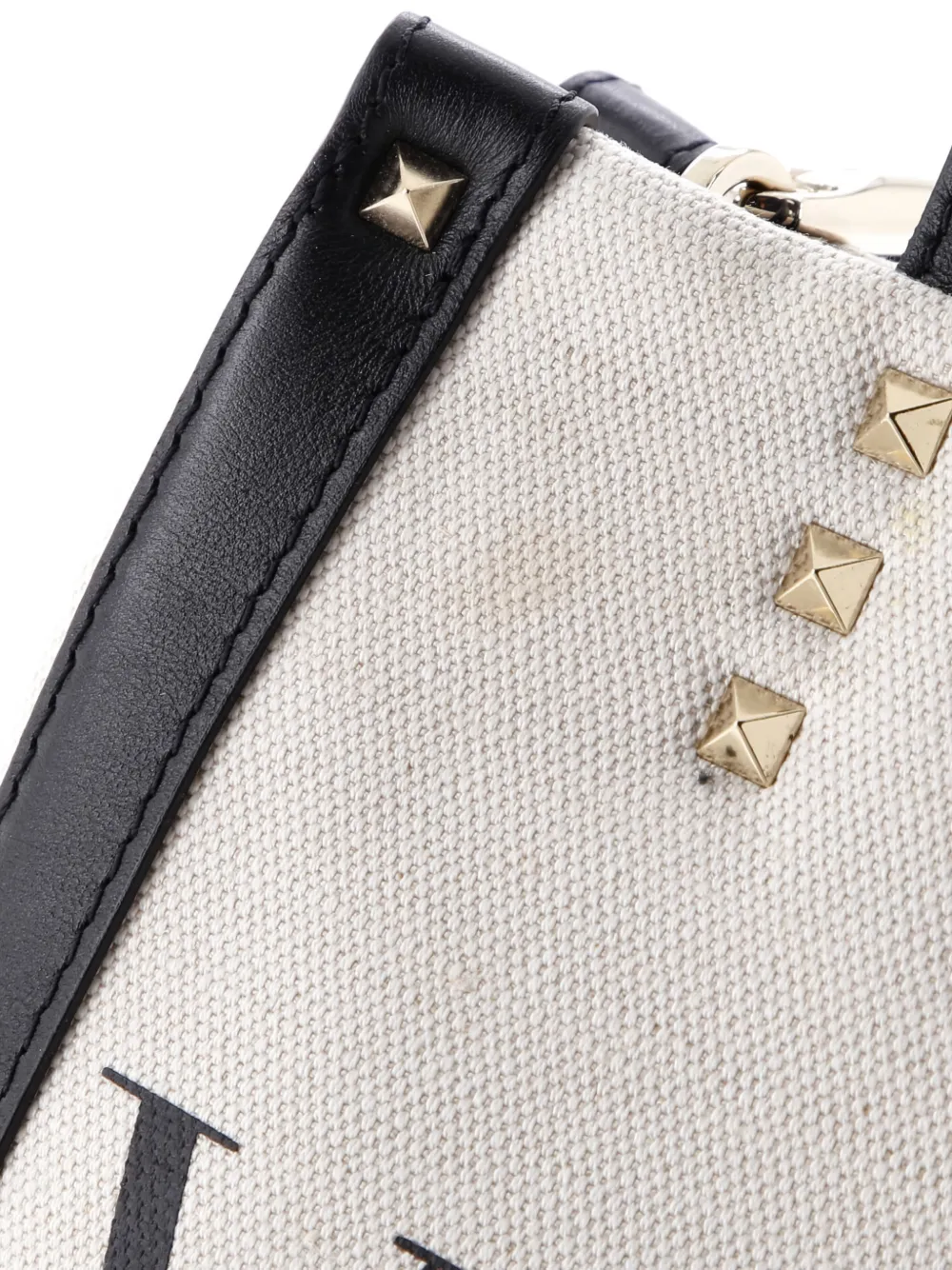 Pre-owned Valentino Garavani Grande Plage Vltn Canvas Mini Tote Bag In Black