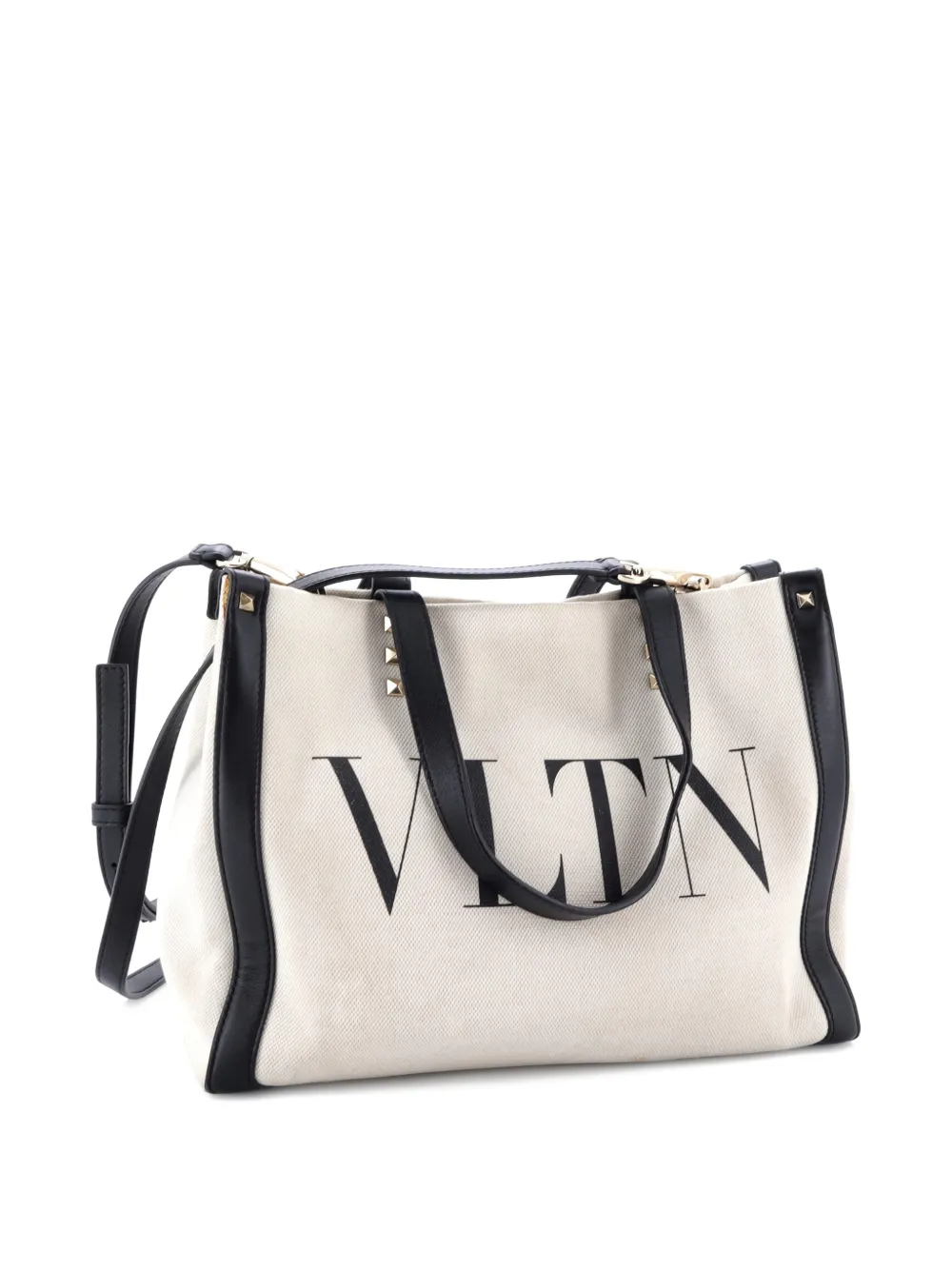 Pre-owned Valentino Garavani Grande Plage Vltn Canvas Small Tote Bag In Black