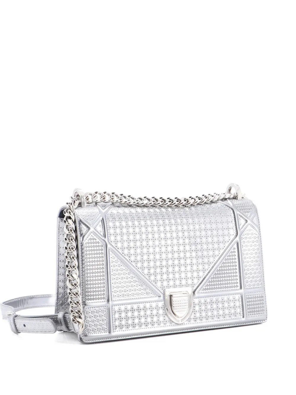 Christian Dior Pre-Owned Diorama Flap Bag Cannage Embossed Calfskin Small shoulder bag - Argento
