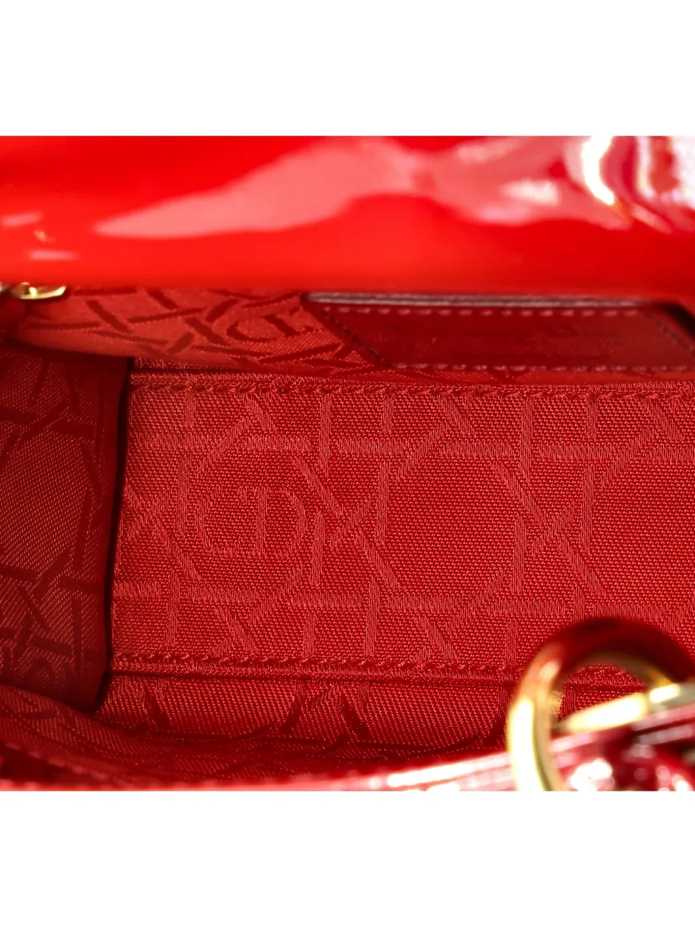 Pre-owned Dior Lady  Chain Bag Cannage Quilt Patent Mini Satchel In Red