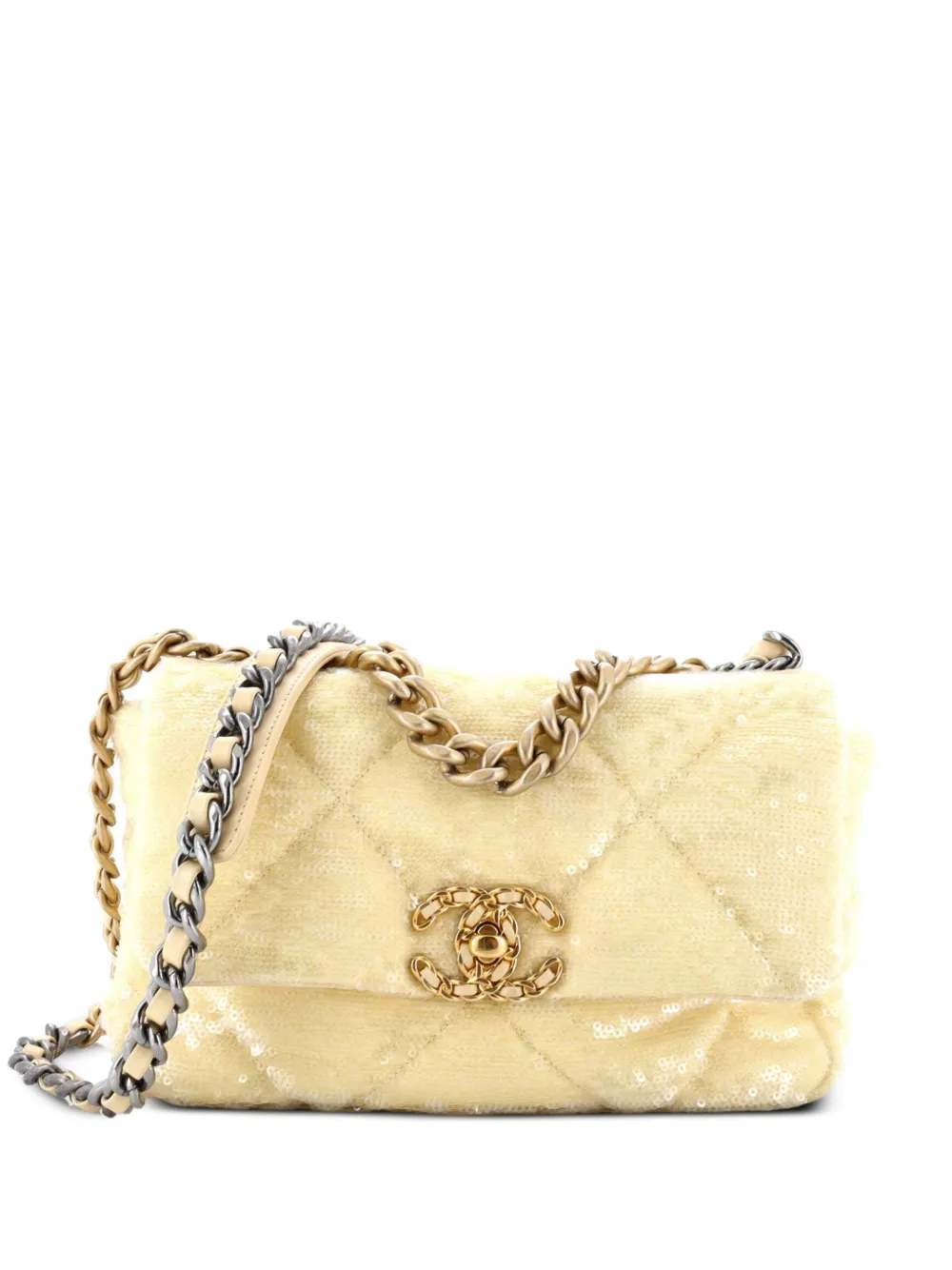 CHANEL Pre-Owned 19 Flap Bag Quilted Sequins Medium shoulder bag - Giallo