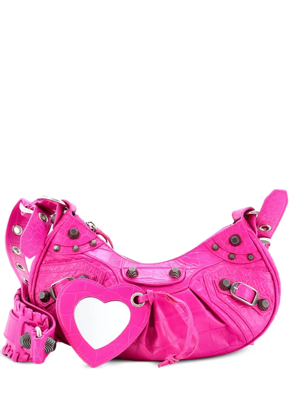 Balenciaga Pre-Owned Le Cagole Giant Studs Shoulder Bag Crocodile Embossed Leather XS hobo bag - Rosa