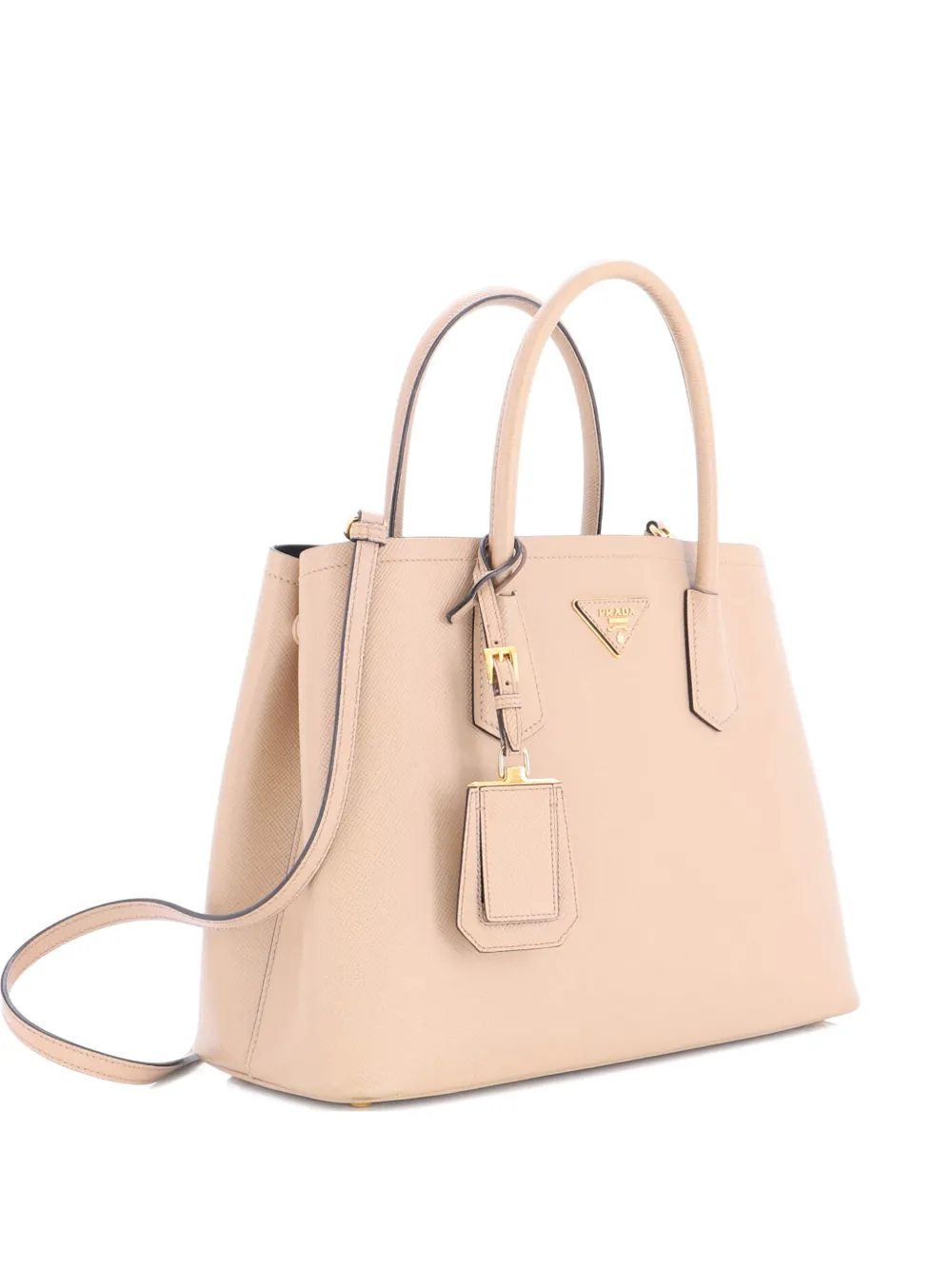 Pre-owned Prada Cuir Double Saffiano Leather Medium Tote Bag In Neutral