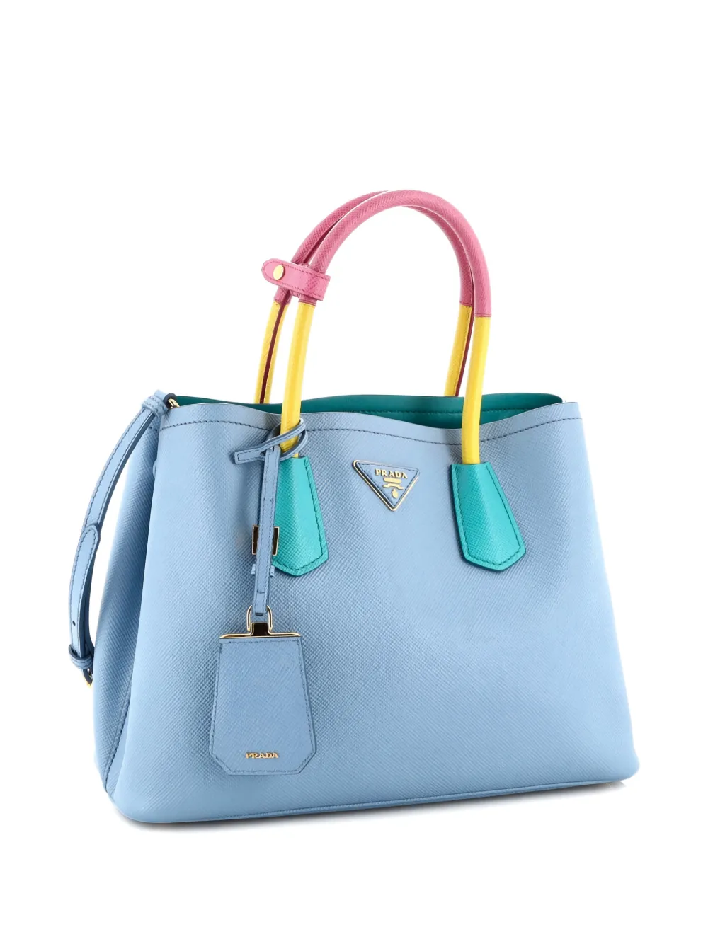 Pre-owned Prada Cuir Double Saffiano Leather Small Tote Bag In Multi