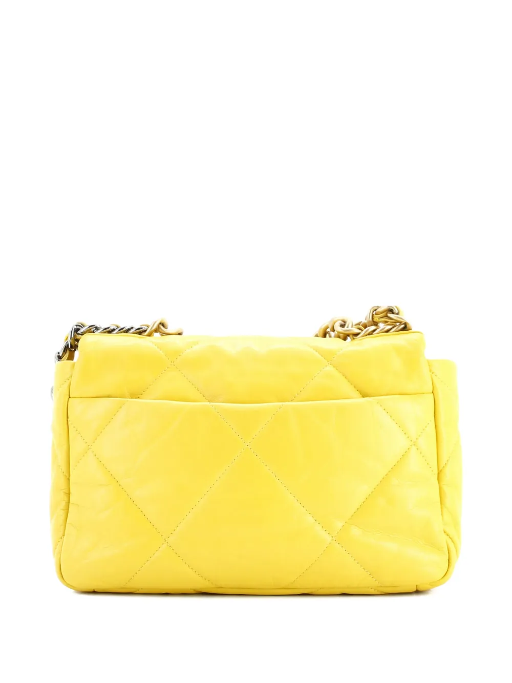 Pre-owned Chanel 19 Flap Bag Quilted Leather Medium Crossbody Bag In Yellow