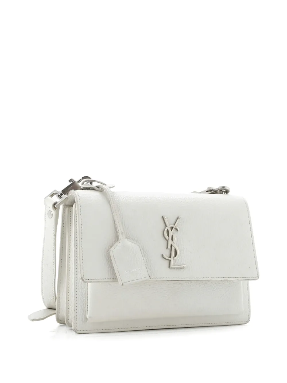 Pre-owned Saint Laurent Sunset Satchel Leather Medium Crossbody Bag In White