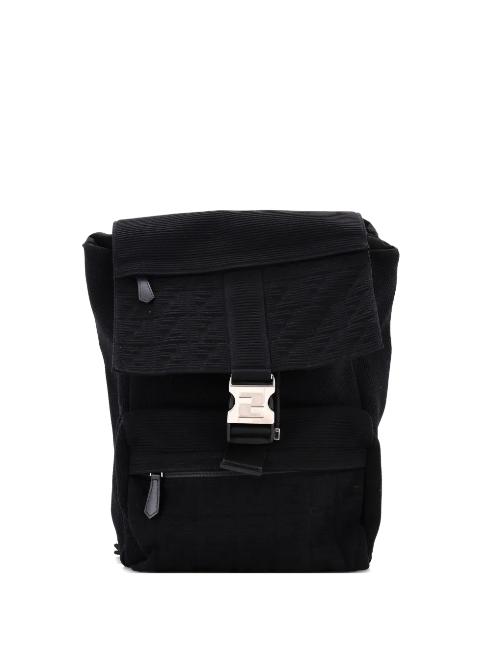 Pre-owned Fendi Ness Zucca Jacquard And Mesh Medium Backpack In Black