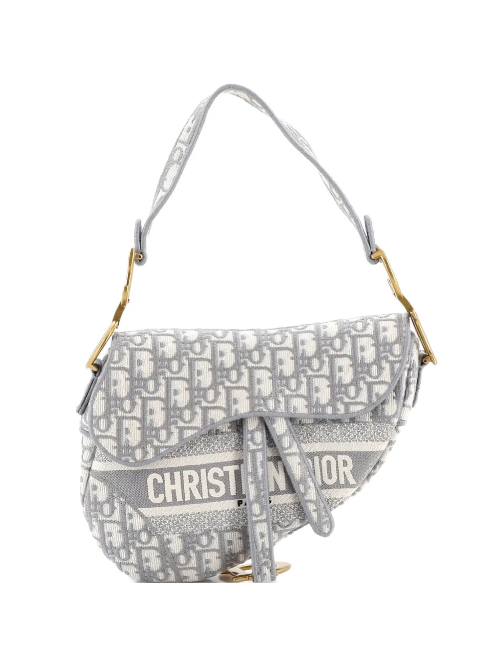 Christian Dior Pre-Owned Borsa a spalla Saddle media in tela con motivo Oblique e logo - Grigio